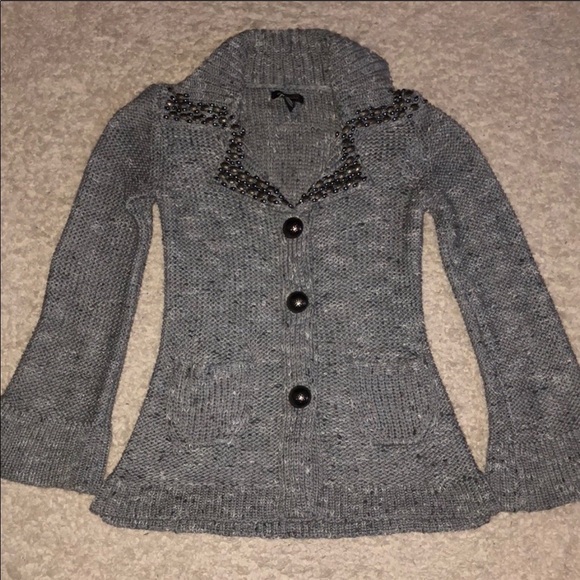 BCBGMaxazria Gray Beaded Dress Coat Small - Picture 3 of 9